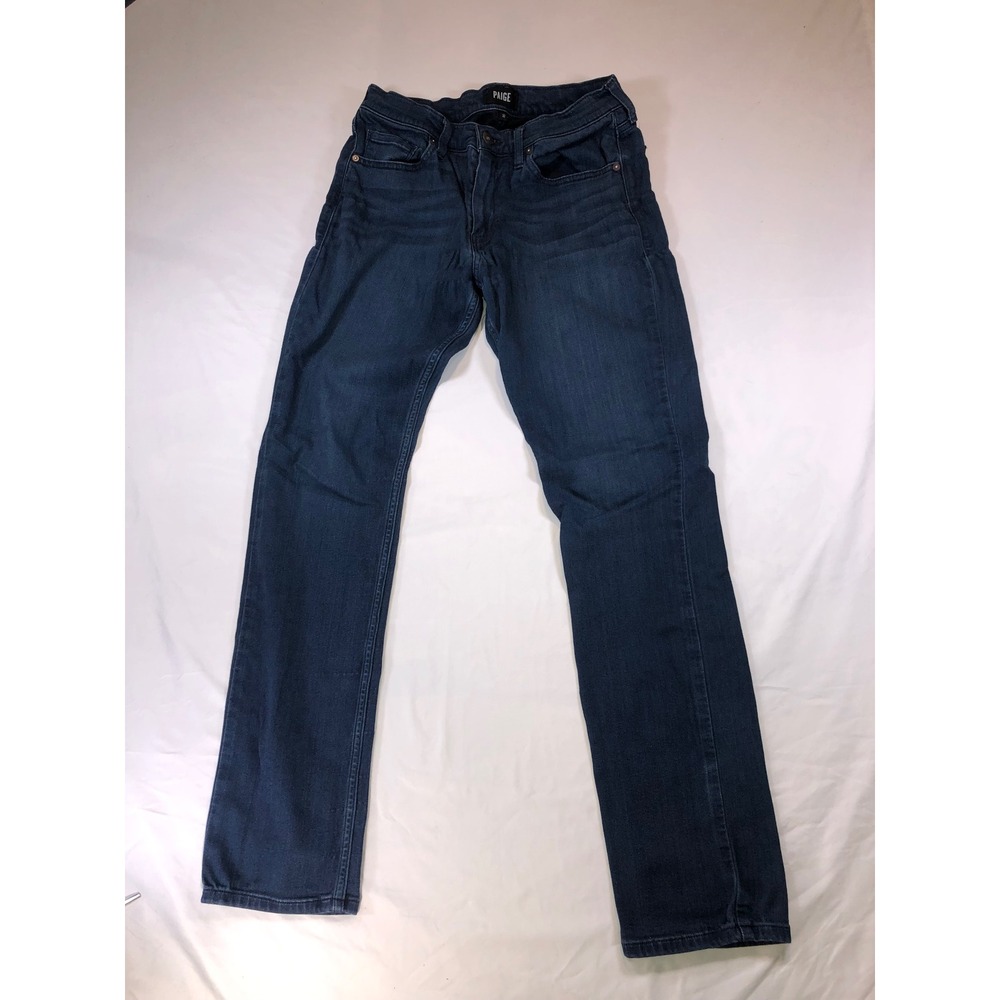 Paige Mens Dark Wash Straight Leg Jeans Size 32 Blue Rayon Blend Stretch